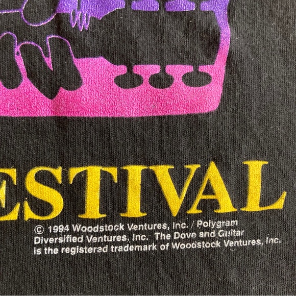 1994 Woodstock Music Festival Shirt Neon 90s Band GEM Tag Black XL Vintage